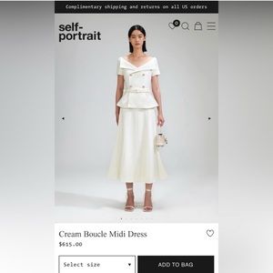 Self Portrait Cream Boucle Midi Dress worn 1x for 2 hours. Dry cleaned